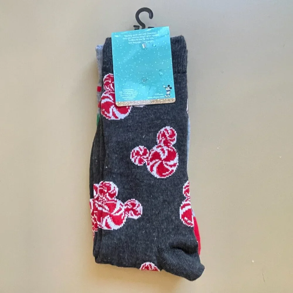 New Disney Christmas Socks Set of 2 Pair Mickey Mouse Holiday NWT